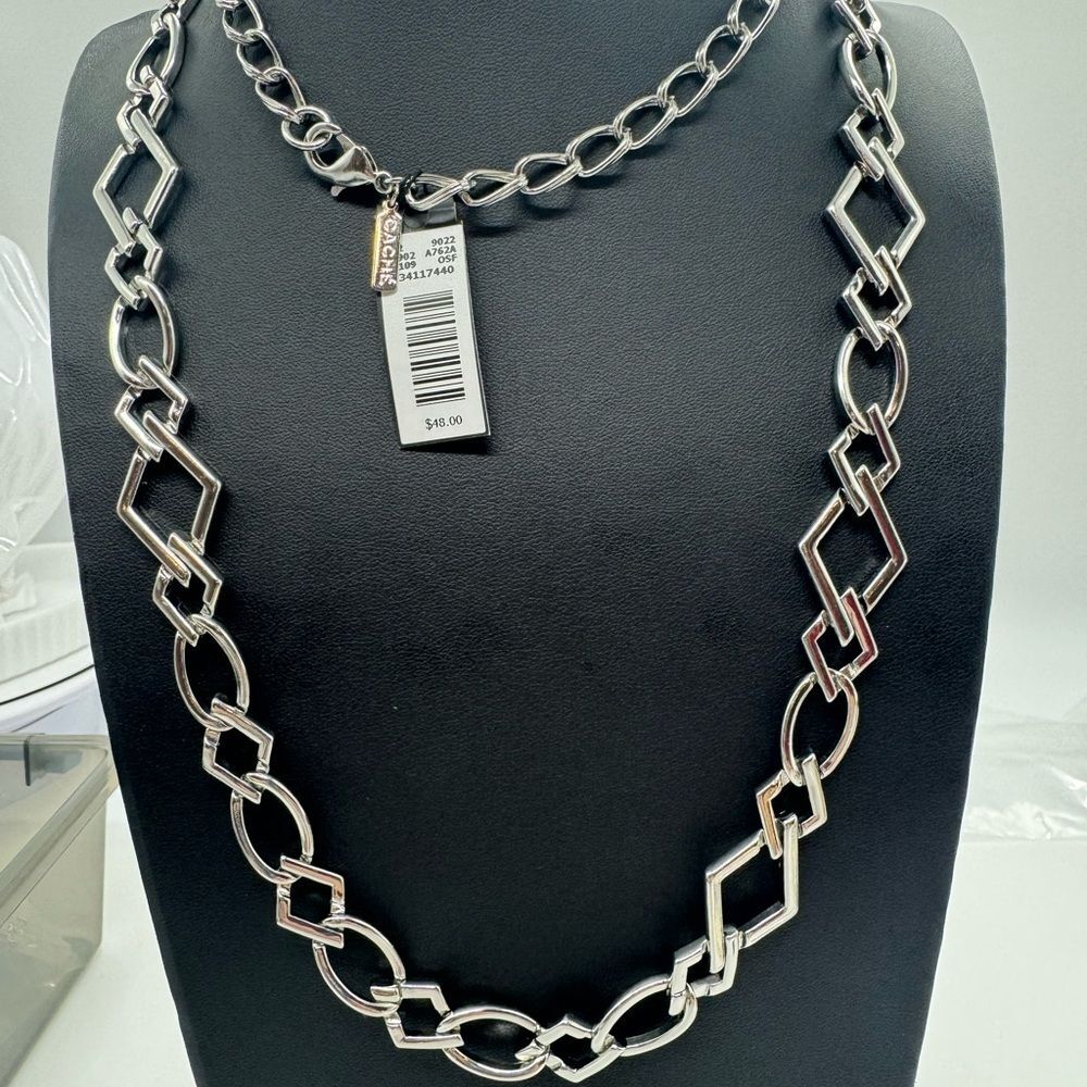 Cache Silver Scalloped Link Chain Statement Necklace 36" NWT